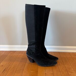 Aquatalia Size 10 Waterproof Suede Tall Pull On Black Boots - Made in Italy